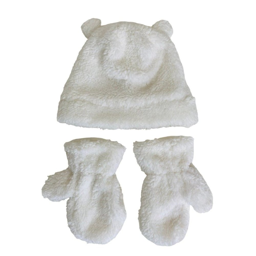 Carter’s Toddler Unisex Cat Earflap Hat & Gloves Sherpa Set White Size 4-8